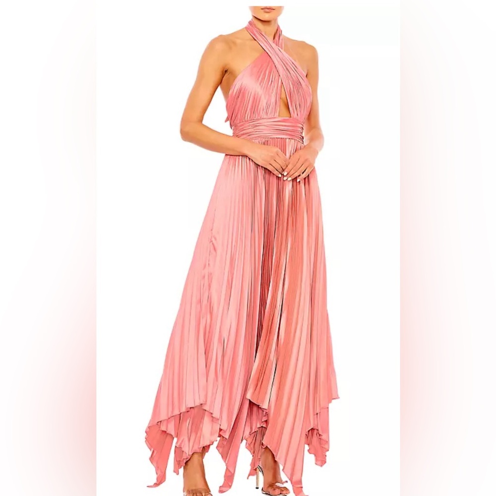 Mac Duggal Pleated Satin Halterneck Gown